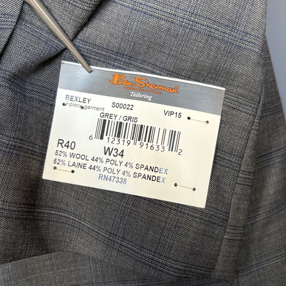 New Ben Sherman Bexley Windowpane Suit | 40R / 34W | Dark Gray Stretch Wool - Picture 6 of 16